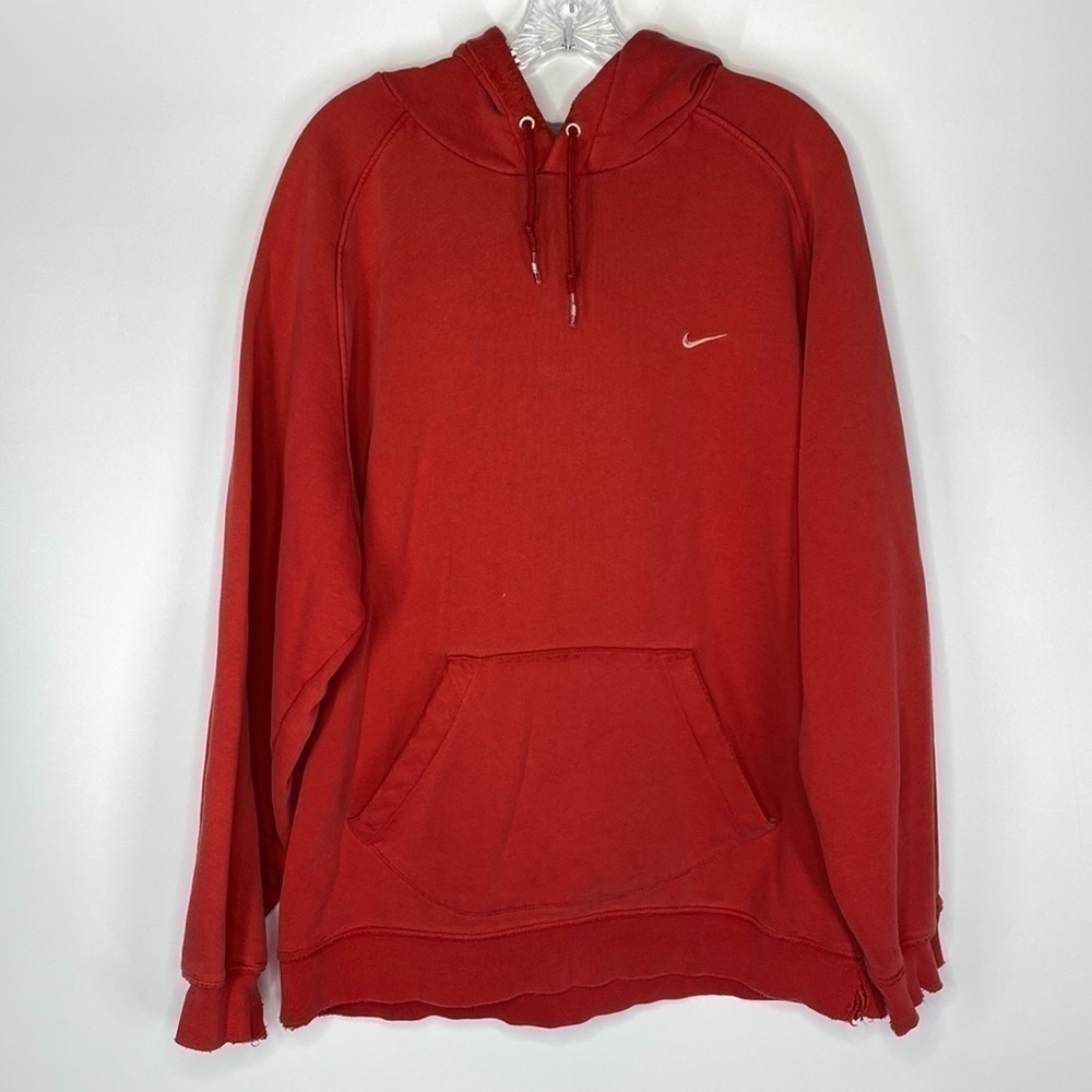 Vintage Nike Red Hooded Sweatshirt White Swoosh Grunge XL 90s